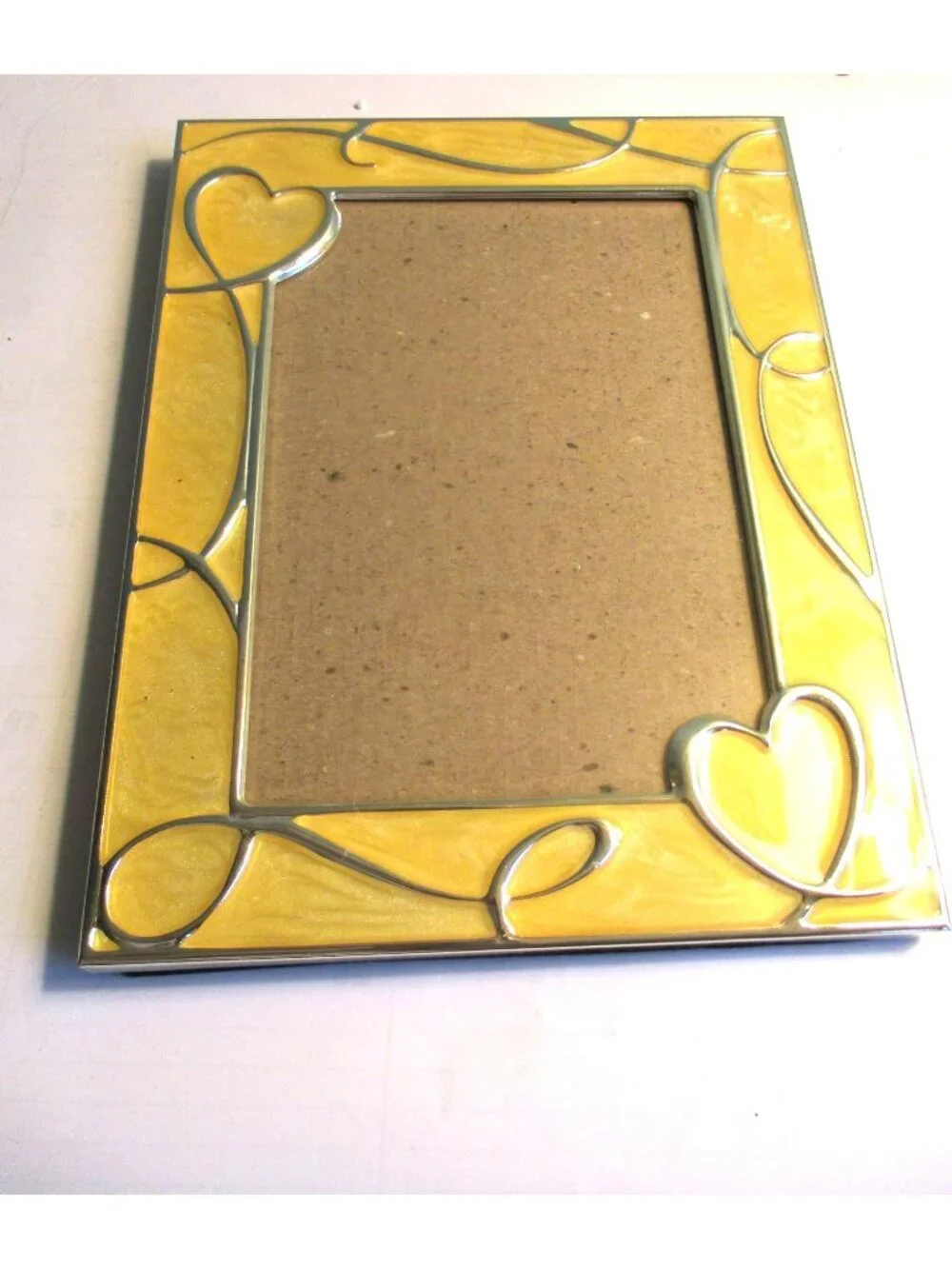 *Yellow and Silver Heart Design Picture Frame - Tabletop Or Wall Display